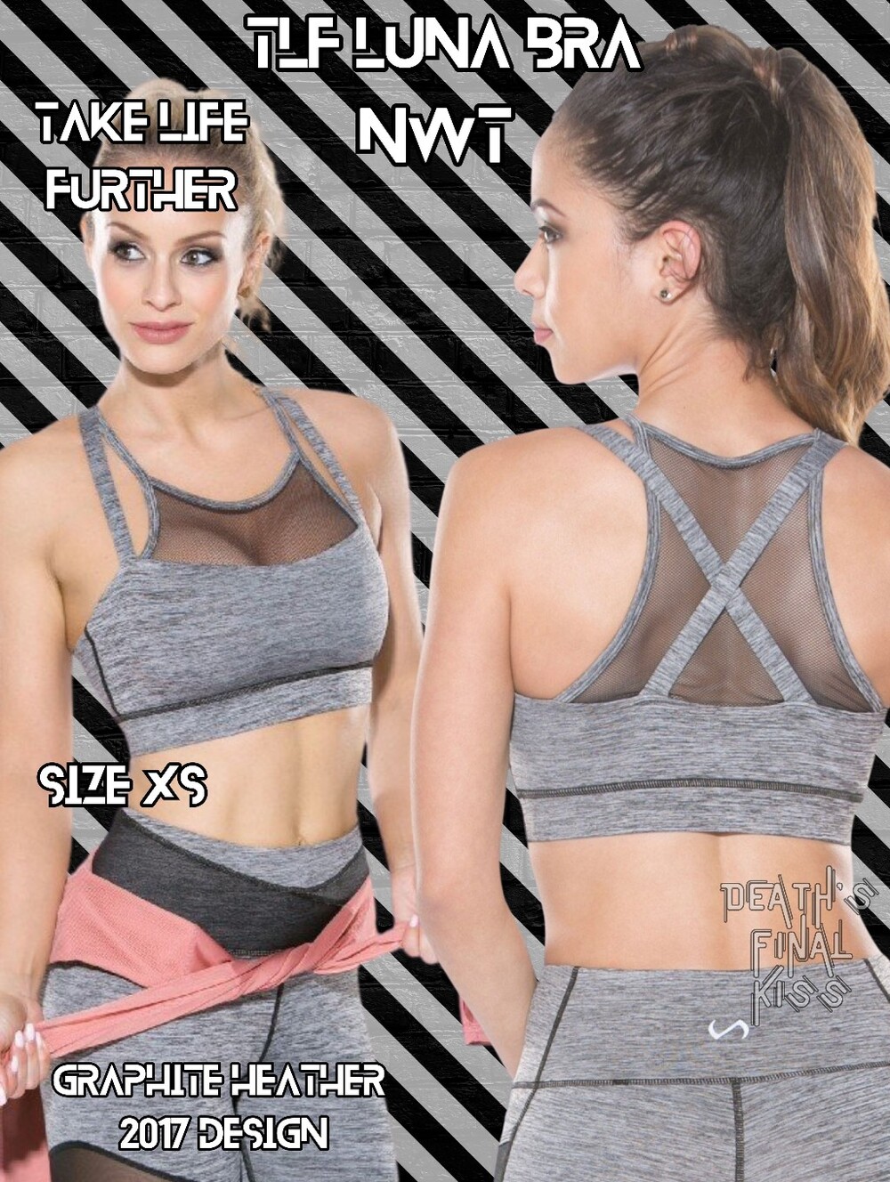 HTF Sexy TLF Luna Grey Strappy Mesh Racerback Sports Bra XS Take Life Further